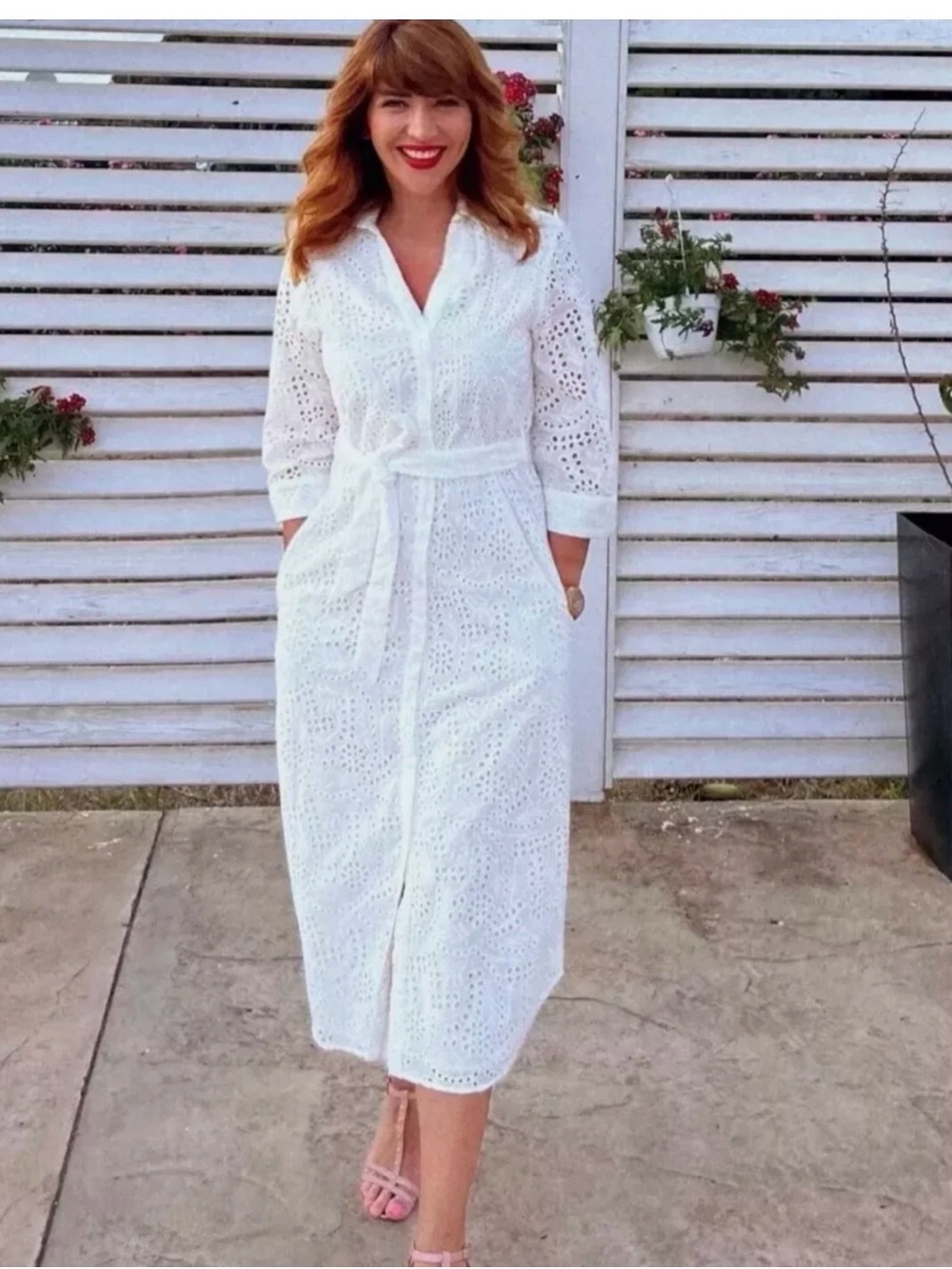 ZARA WOMAN $109 EMBROIDERED EYELET SHIRT DRESS ZW COLLECTION WHITE Sz L